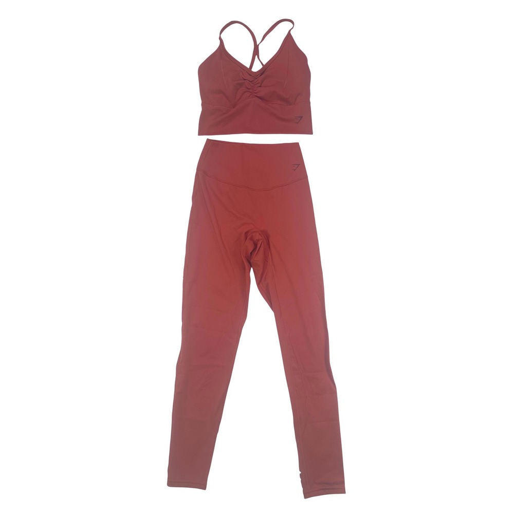 Gymshark Elevate Longline Sports Bra/Tank & Leggings Rose Brown size Small